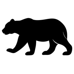 A strong, black silhouette of a bear walking in profile, capturing its powerful build and distinctive shape