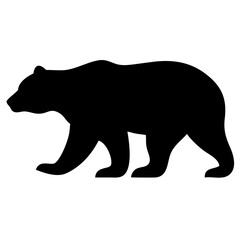 A strong, black silhouette of a bear walking in profile, capturing its powerful build and distinctive shape