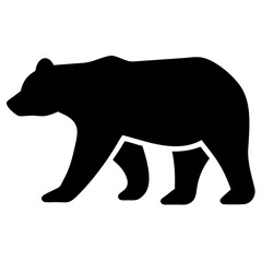 A strong, black silhouette of a bear walking in profile, capturing its powerful build and distinctive shape