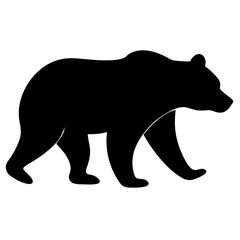 A strong, black silhouette of a bear walking in profile, capturing its powerful build and distinctive shape