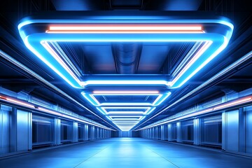 Naklejka premium Geometric Neon Corridor with Future Lighting for Technological Concepts