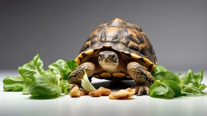 "Tortoise Eating Lettuce &ndash; Cute Reptile in Natural Setting"