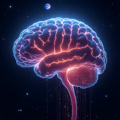 Fototapeta premium Neuroscience advances brain functions in digital space illustrated by infographic aerial view