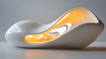 Obraz premium Glowing white abstract sculpture with smooth, flowing curves and warm inner light on reflective surface. Inner Light. Illustration