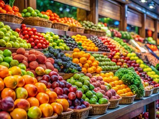 Obraz premium Fresh Fruit Display in Grocery Store - Vibrant Produce Stand