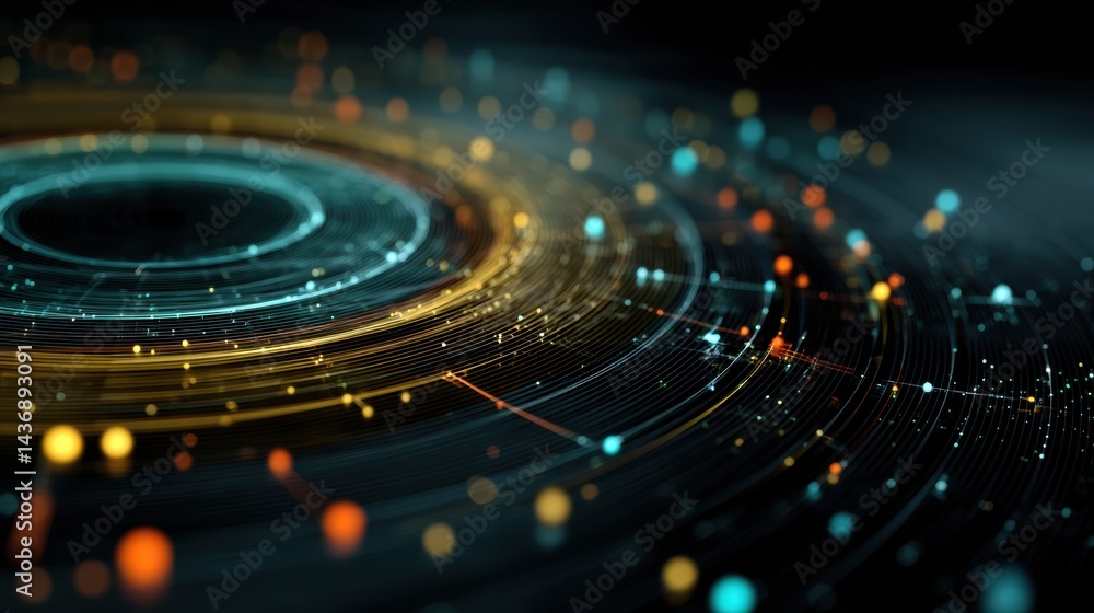 Leinwandbilder Holographic Interface Displaying Artificial Intelligence Data in a Circular Format With Colorful Light Effects and Intricate Patterns
