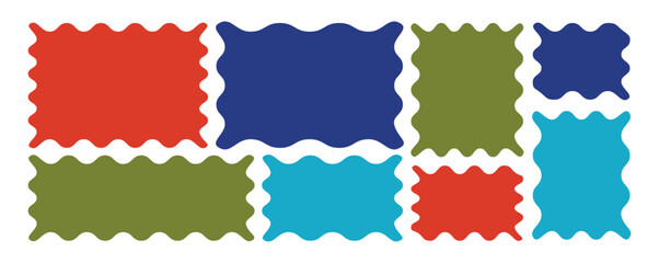 Set of colorful stickers, labels and badges elements of different shapes and forms. Rectangle shape frame with zigzag edge. Rectangular and square scalloped frames.