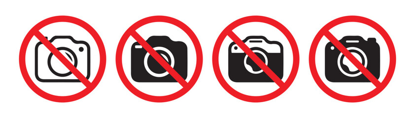 No cameras allowed sign. No Photo prohibition sign symbol icon. Video, photo, phone, prohibited logo pictogram. Vector illustration.