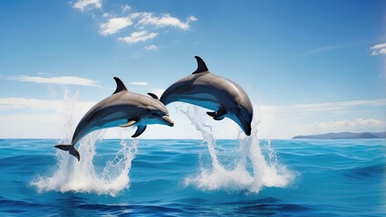 Fototapeta premium Dolphin Jumping Out of Ocean Water – Marine Wildlife in Action