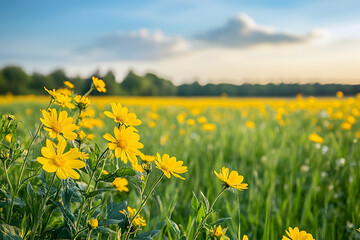 Obraz premium Yellow flower field in summertime