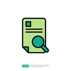 Legal Document Examination Icon Featuring a Magnifying Glass and Paperwork Representing Law and Judgment in a Regulatory Context