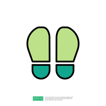 Minimalist Footprint Icon Symbolizing Journey and Exploration with Green and Blue Color Palette on White Background
