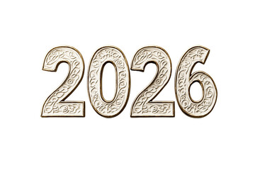 Embossed rendering of the year 2026 with decorative patterns and textures