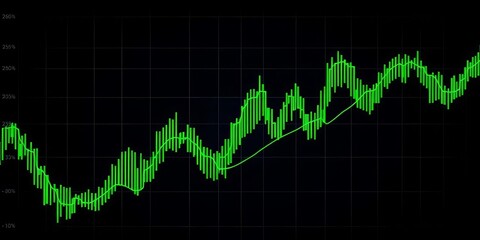 Abstract green lines chart on dark background depicting stock market data, technology, screen