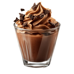 Creamy Chocolate Mousse Dessert in a Glass with Chocolate Shavings on Top on transparent background