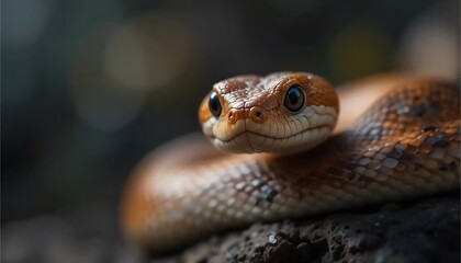 Fototapeta premium Snake Resting on Rock with Scales Close Up