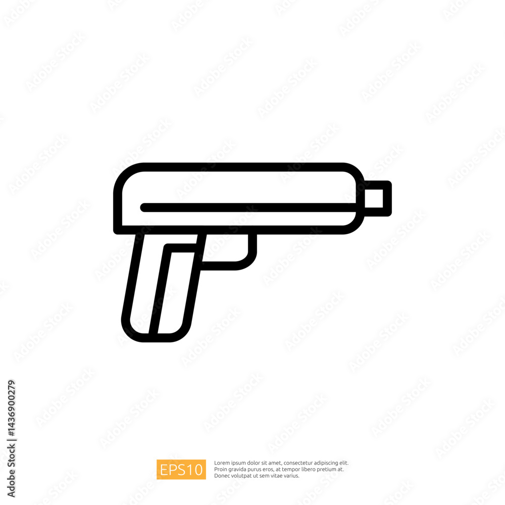 Poster outline icon of a gun as a firearm in minimalistic design representing self-defense and security con
