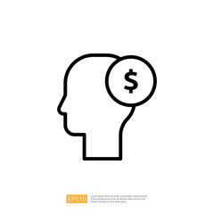 Icon Representing Financial Judgement and Legal Decision Making with Money Symbol in Head Silhouette