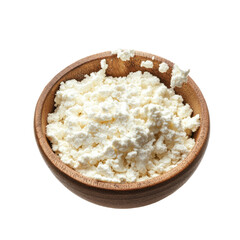 Fresh Cottage Cheese in a Wooden Bowl, Perfect for Healthy Eating and Cooking on transparent background