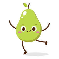 Cute Smiling Green Avocado Character. Kawaii Red Fruit Mascot Style Vector