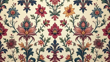 Fototapeta premium Intricate floral damask pattern in muted tones, graphic, beige, ornament