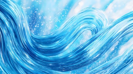 Swirling currents of vibrant blue translucent liquid creating elegant waves against a sparkling bokeh light effect background ai generated illustration