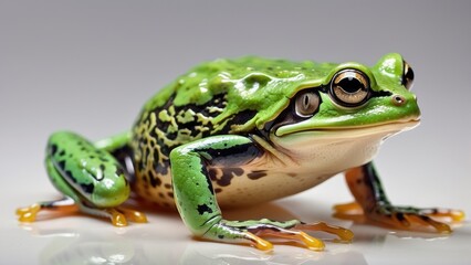 Obraz premium Green Tree Frog Close-Up – Colorful Amphibian on White Background
