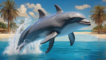 Fototapeta premium Dolphin Jumping Out of Ocean Water – Marine Wildlife in Action