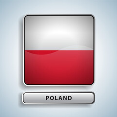 Poland flag square button Isolated on color gradient background. Exclusive Icon flag