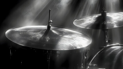 Obraz premium Dramatic, black and white close-up of percussion instruments.