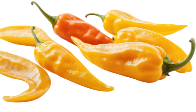 Habanero chili yellow hot pepper isolated on transparent background,vegetable, pepper, food, organic, ripe, freshness, ingredient, isolated, raw, spice, white, capsicum, red, yellow, 