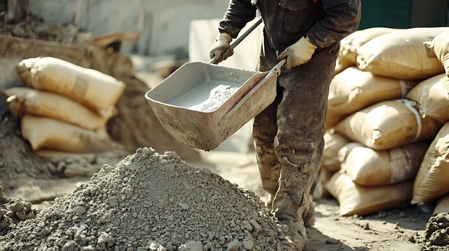 Construction Worker Using a Wheelbarrow at a Building Site - Powered by Adobe