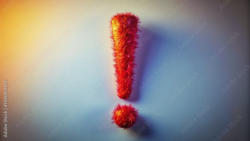 Poster macro photography: single-line exclamation mark on linear background