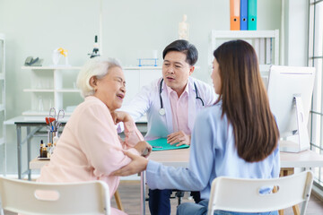Fototapeta premium Elder woman and man have a consulting with doctor.
