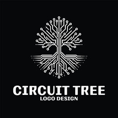 Circuit Tree Vector Logo Design