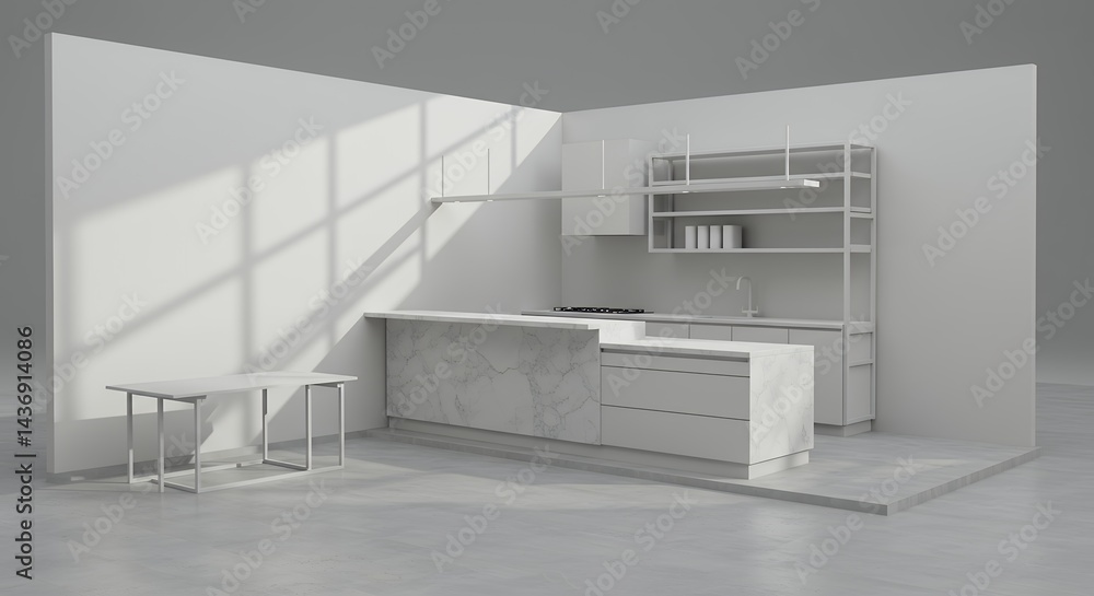 Poster unpopulated culinary preparation area service counter gray colored studio space pale illumination sh