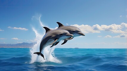 Fototapeta premium Delfin wyskakujący z wody oceanu – morskie zwierzęta w akcji