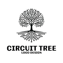 Circuit Tree Vector Logo Design