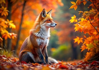 Majestic Fox in Autumn Woods - Fall Wildlife Stock Photo