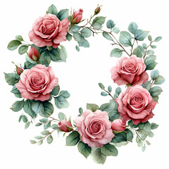 Naklejka premium Floral wreath design pink roses