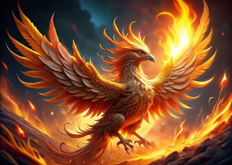 Fototapeta premium Majestic Marble Phoenix Rising from Fiery Embers - High-Resolution Stock Photo