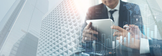 Digital marketing sale analysis, Business success, Finance analyst analyzing sale data, business...