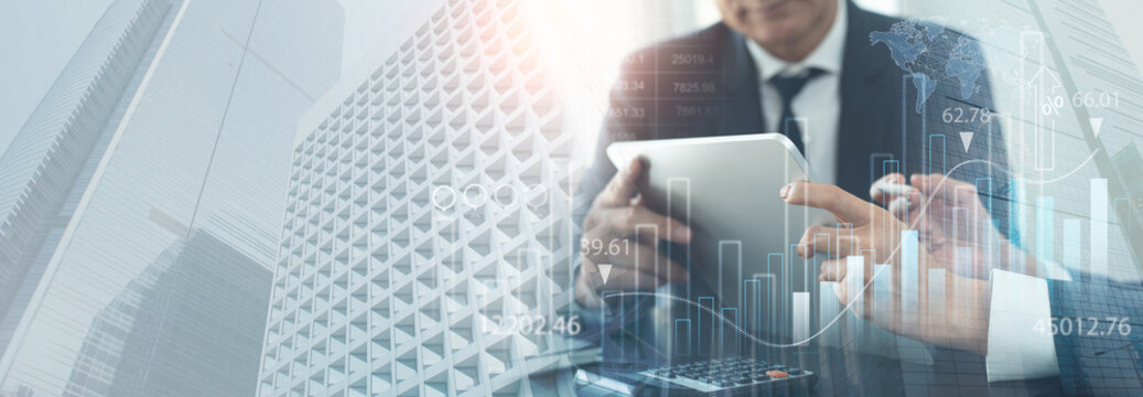 Digital marketing sale analysis, Business success, Finance analyst analyzing sale data, business growth graph chart and financial report, business target, planning, strategy and solution