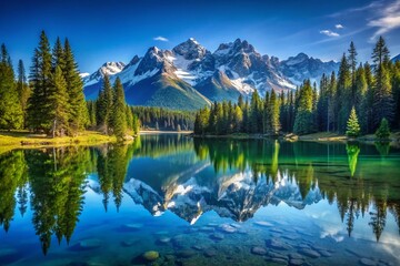 Majestic Snow-Capped Mountains Reflected in Crystal Clear Lake - Serene Nature Landscape