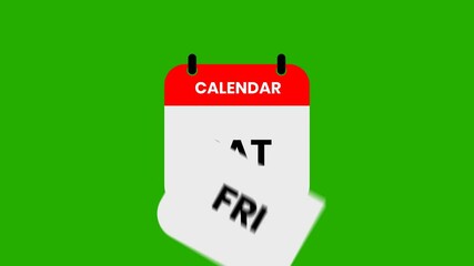 Animated calendar with day on green background.