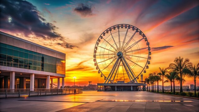 Manila Bay Sunset: Minimalist Mall of Asia & Ferris Wheel Panorama