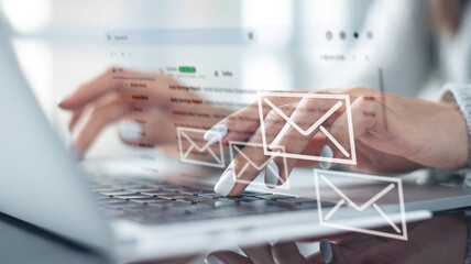 Email marketing concept.  Business communication via email, company sending e-mails or digital...
