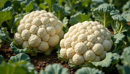 Fototapeta premium Harvesting Fresh Cauliflower Growing in the Field