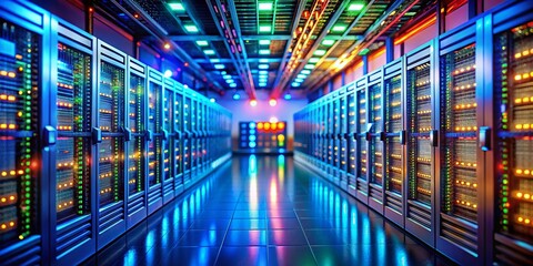 Obraz premium Miniature Data Center: Server Room Interior with Tilt-Shift Effect