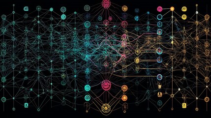 Colorful Connections on Black with Nodes and Lines